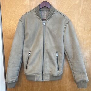 Zara Faux Suede Bomber Jacket Blouson Zip Up Back Bore